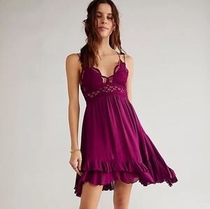 Free People Adella Slip Dress Size S Burgandy Lace Boho Fairy Core